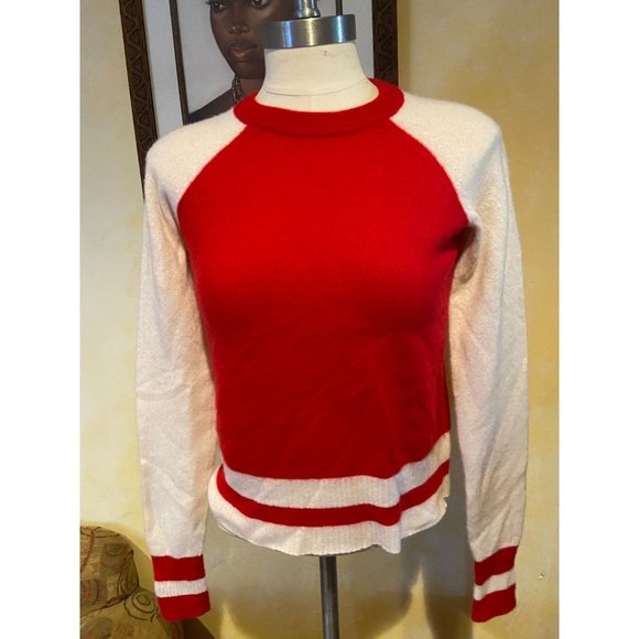 Aqua 100% Cashmere Color Block (Red/Cream) Sweater Ladies XS - Picture 1 of 3